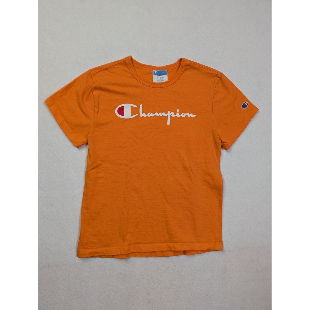 Champion Womens T Shirt Small S Logo Graphic Short Sleeve Orange